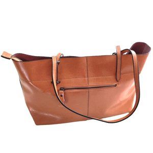 Tan and Orange Leather Tote Bag with Structured Design